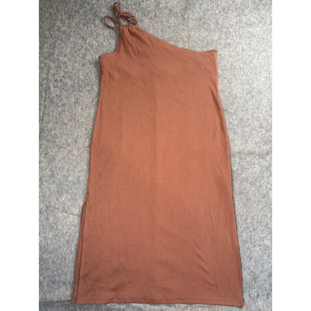 Old Navy Dress Womens XXL Brown Ribbed One Shoulder Midi Side Slit Boho Chic